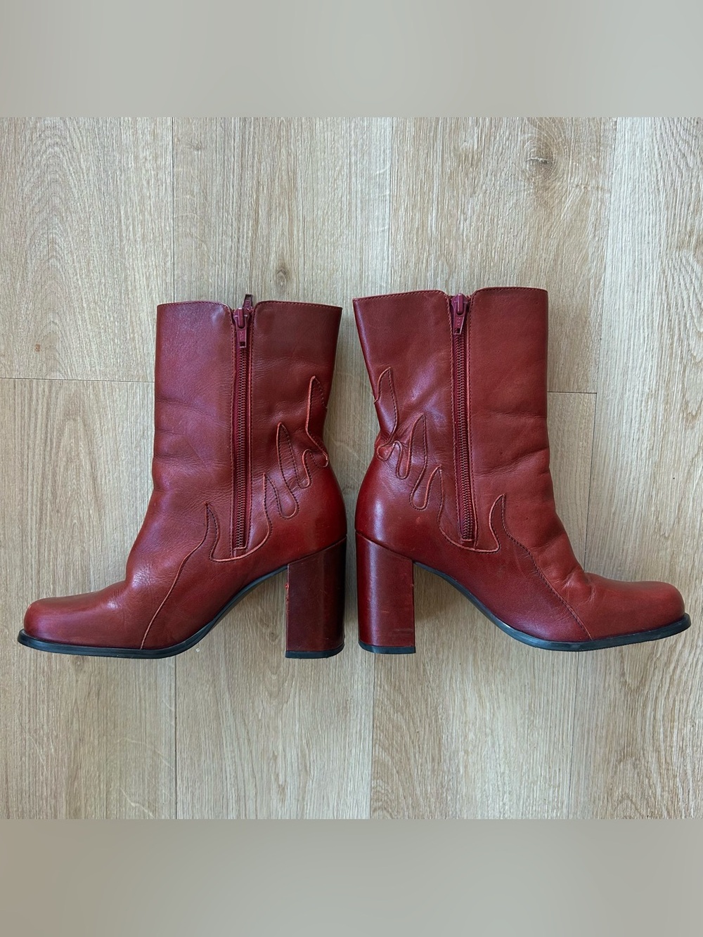 Y2K Rare Harley Davidson Flame Red Leather Chunky Platform Boots - Picture 3 of 9